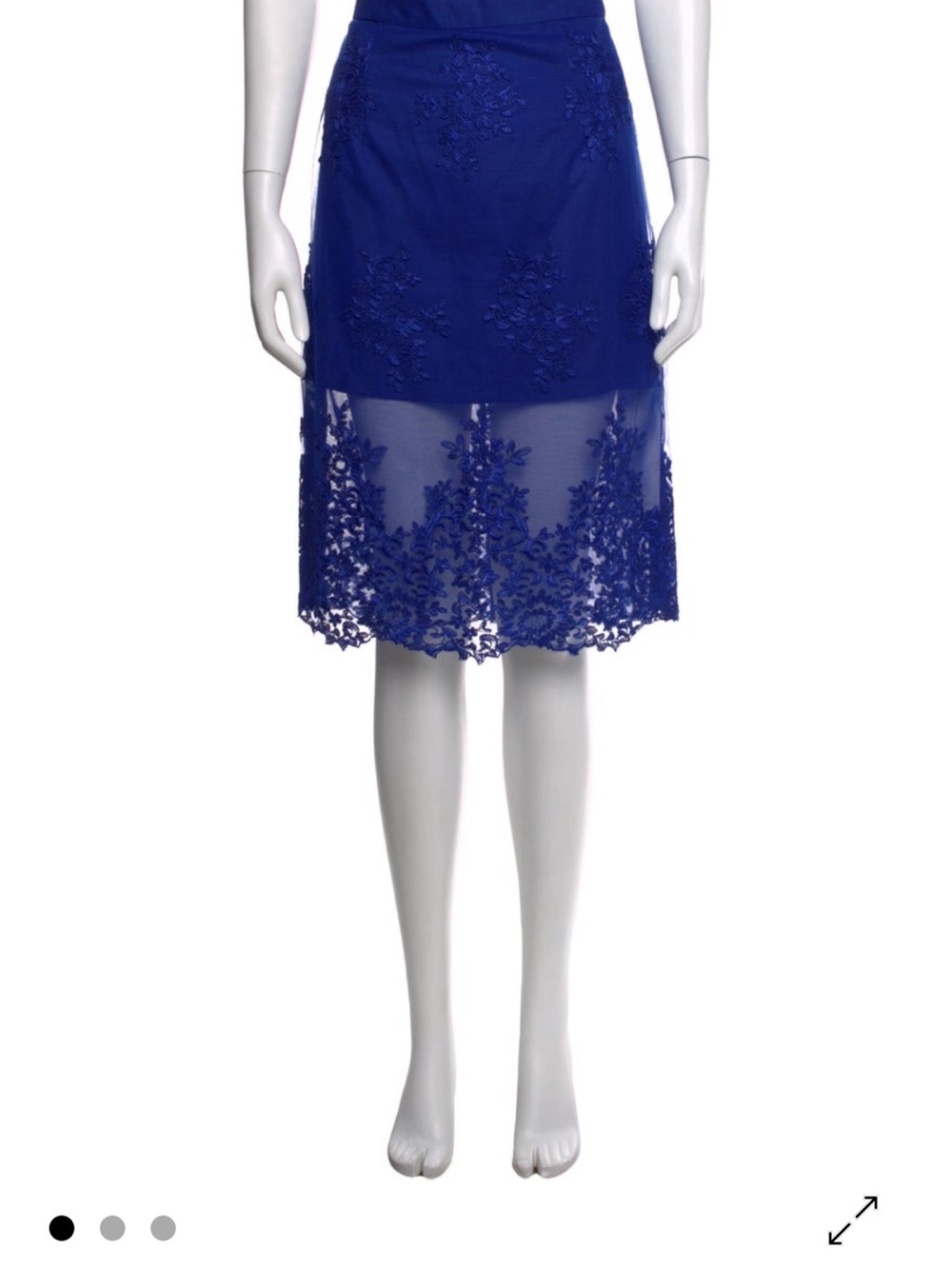 Monique Lhuillier Cobalt Blue Lace Midi Skirt